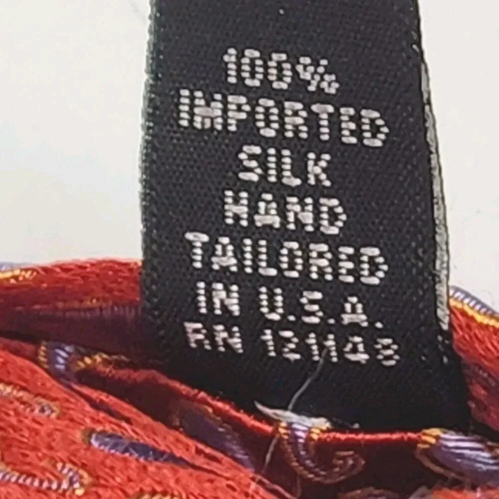 Ike Behar New York Tie Red Blue Paisley Men's 100% Silk Necktie Hand Tailored
